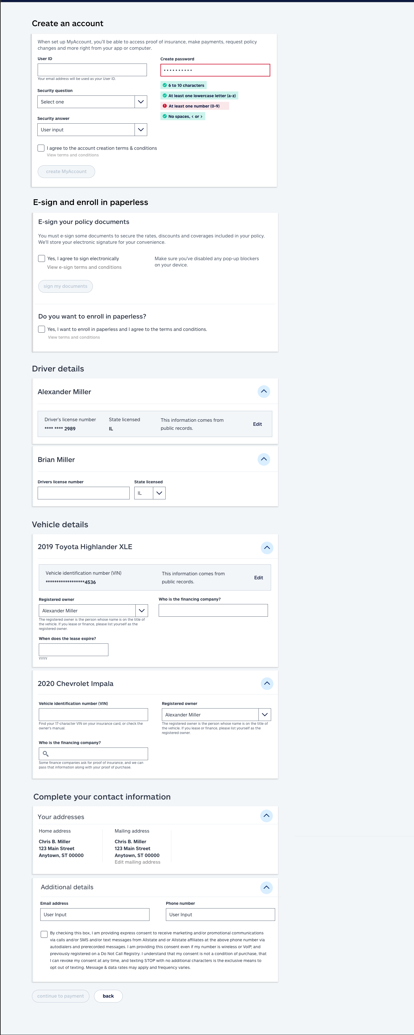 the same page using accordions